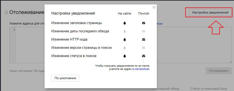 Отслеживание страниц в Яндекс Вебмастер